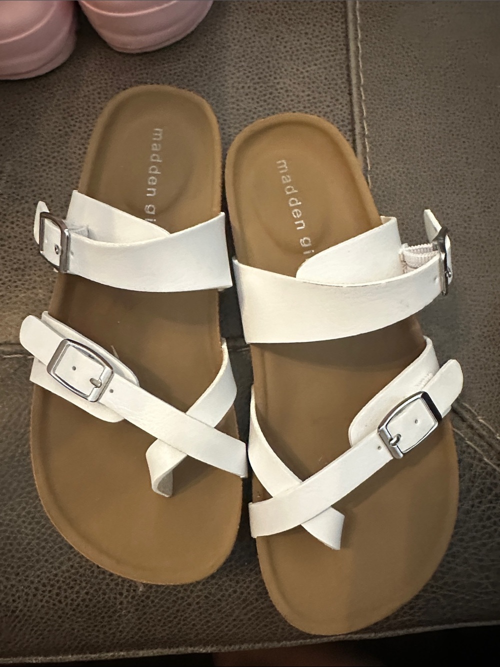 Madden Girl White Double-Buckle Slide Sandals